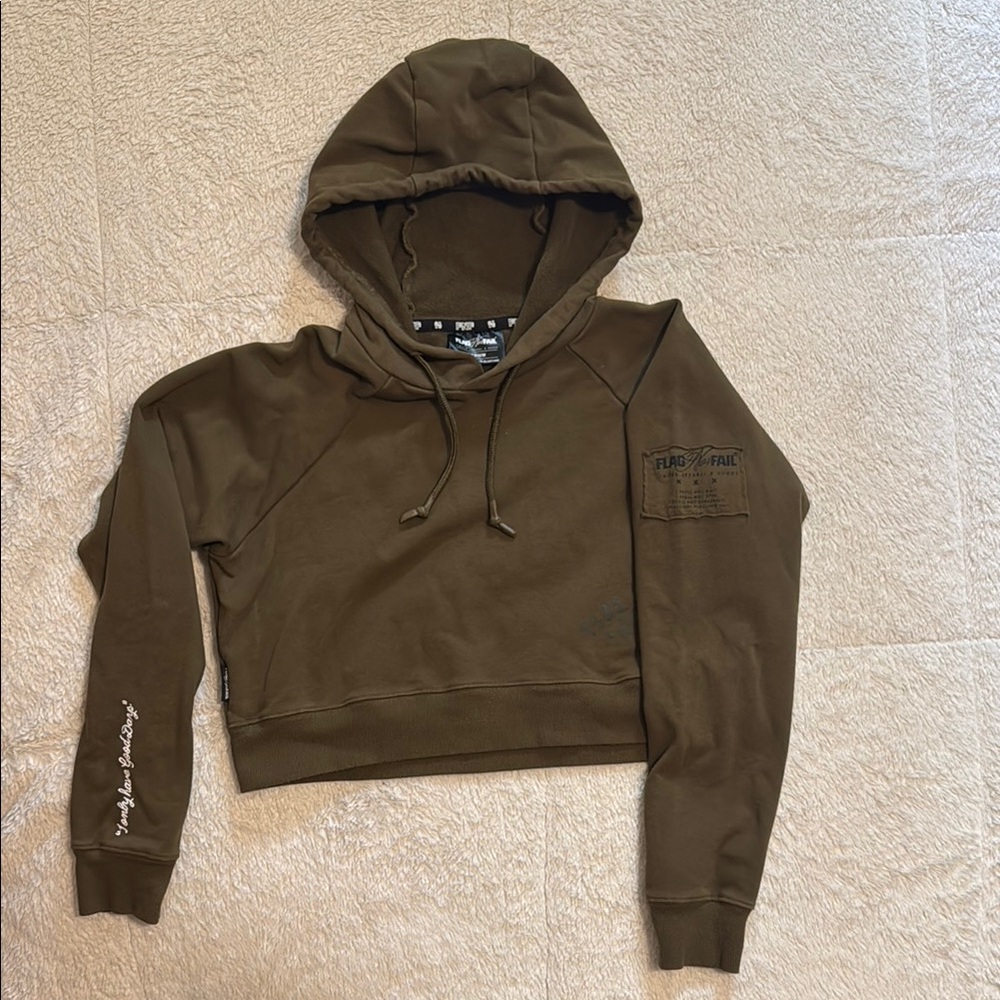 Flag Nor Fail Olive Green Women's Crop Hoodie